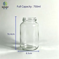 Stoples Kaca Bulat Tinggi 700ml, Pot Kaca Transparan Mulut Lebar untuk Pengawetan Makanan Dapur dalam Jumlah Besar