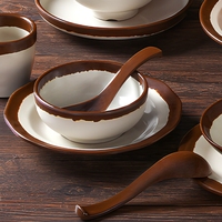 Ensemble de bols à soupe en mélamine noire, bol rond pour sauce avec soucoupe et cuillère pour la restauration