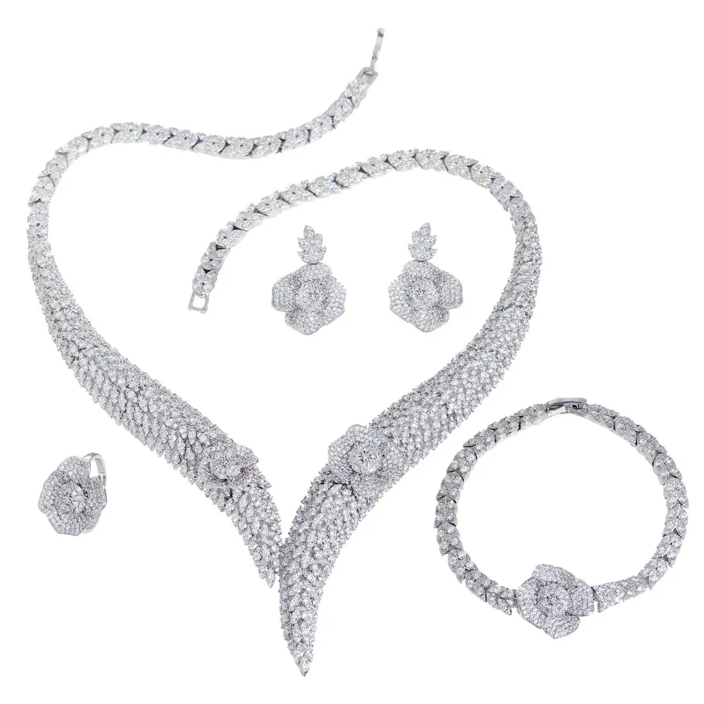 Luxury Bridal Necklace Set For Women Cubic Zircon Wedding Jewelry Sets Brides Accessories Indian Jewellery New 2022