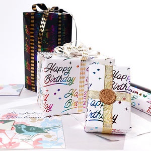 High Quality Rainbow Foil <b>Birthday</b> Wrapping <b>Paper</b> 80gsm Soft Metallic 43*300cm Design Gift Packaging - Product Image 5