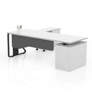 Modern Home Mdf Painting L Shaped Boss Ceo Manager Office <b>Desks</b> Executive Wooden <b>Table</b> for Office Furniture With File Cabinet - Product Image 5