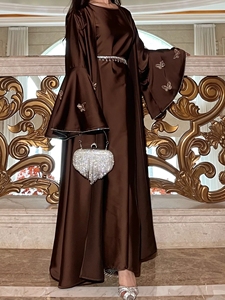Kaftano Sharut da Eid di Dubai di Lusso, Elegante Abito da Festa con Maniche Svasate a Farfalla, Set Abaya da Donna Musulmana in Raso con Cintura di Diamanti - Product Image 2