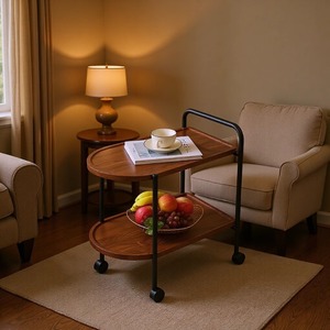 Multi Tiered Round <b>Side</b> <b>Table</b> With Wheels Storage Cart For Living Room <b>Sofa</b> Coffee <b>Table</b> Movable Storage Trolley - Product Image 1