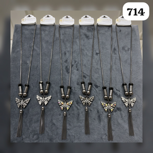 Collier long PingBling Premium Gunmetal avec pendentif papillon en cristal étincelant, pierres Aurora et pompon à chaîne suspendue - Product Image 2