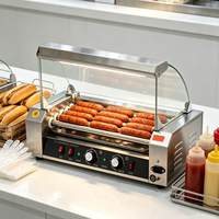 Machine à hot-dogs de table à 5 rouleaux en acier inoxydable, nouvelle, avec boîte à lumière LED, verre trempé, haute productivité
