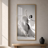 Peinture murale verticale sur toile de cristal, motif femme de ballet élégante avec contour lumineux, cadre en aluminium, papier de luxe, vente en gros d'usine