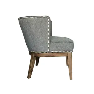 Modern Wooden Arm Chair Cushioned Fabric Cushion Grey Fabric Wooden Chairs For Dining