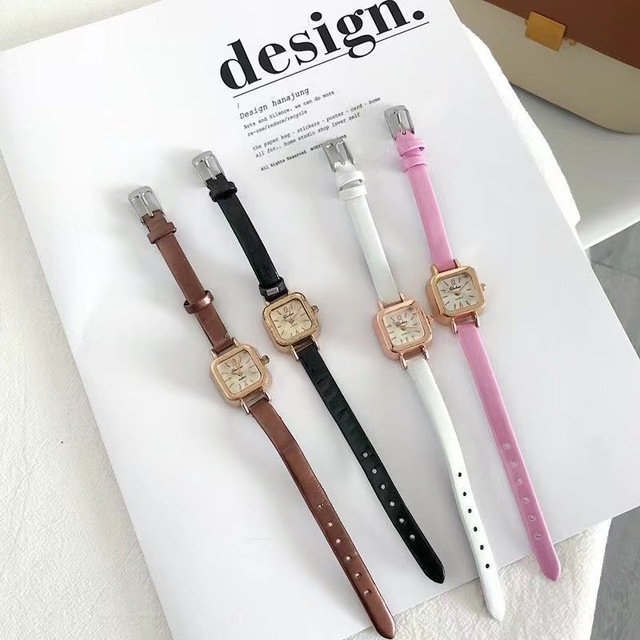 New Fashion Women's Luxury Square Dial Roman Quartz Watch with Leather Strap Auto Date for Ladies & Girls