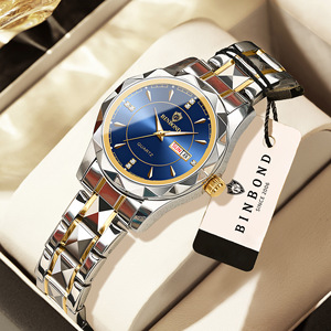 Binbond Women's Quartz Watch Blue Dial Stainless Steel Band Date Week Display Waterproof Fashion Business Style - Product Image 1
