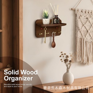 <b>Wooden</b> Key Storage Rack With Metal Hooks Wall Mounted Entryway Organizer Simple Retro Design Universal Use - Product Image 4