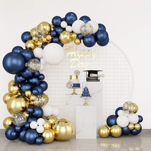 Joyeux mariage et fête d'anniversaire décoration bleu marine et blanc <span class=keywords><strong>doré</strong></span> or <span class=keywords><strong>ballon</strong></span> en latex arc et guirlande Kit festivités de remise des diplômes - Product Image 1