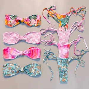 Badpak Fabriek Custom Vrouwen Split Zwemkleding Bandeau Bikini Bedrukt Badkleding String Micro Bikini