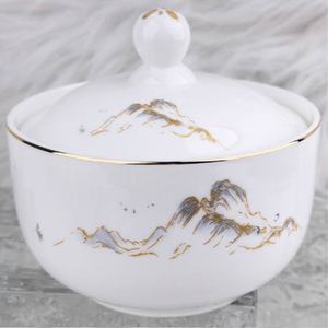 Service de Table Complet en Porcelaine Fine avec Motif Paysage Doré Peint à l'Encre – Idéal pour Hôtels, Restaurants, Dîners et Banquets de Mariage - Product Image 4