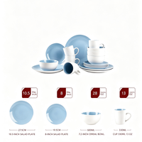Ensemble de 16 pièces en grès céramique bleu rond, assiettes et bols, compatible lave-vaisselle et micro-ondes, vente en gros Chine