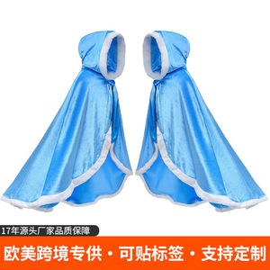 Capa de Princesa Elsa de Frozen para Niñas, Azul Claro, con Capucha, Abertura Frontal, con Lazos y Ribete Blanco - Product Image 5