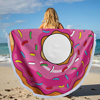 Serviette de plage/couverture en microfibre 100% polyester, séchage rapide, sans sable, impression en forme de beignet, forme ronde
