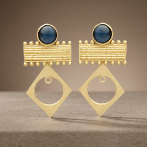 Pendientes de latón hechos a mano con piedras preciosas, estilo étnico, chapados en oro para boda - Product Image 3