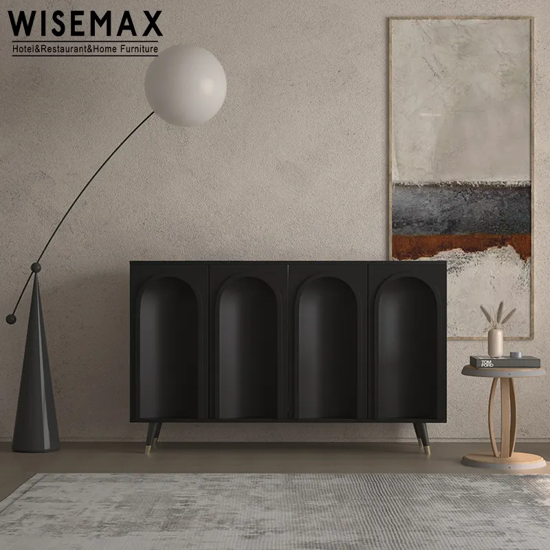 WISEMAX FURNITUREユニークでエレガントなデザインのダイニングルームサイドキャビネットリビングルーム合板と家庭用ステンレス鋼テレビキャビネット