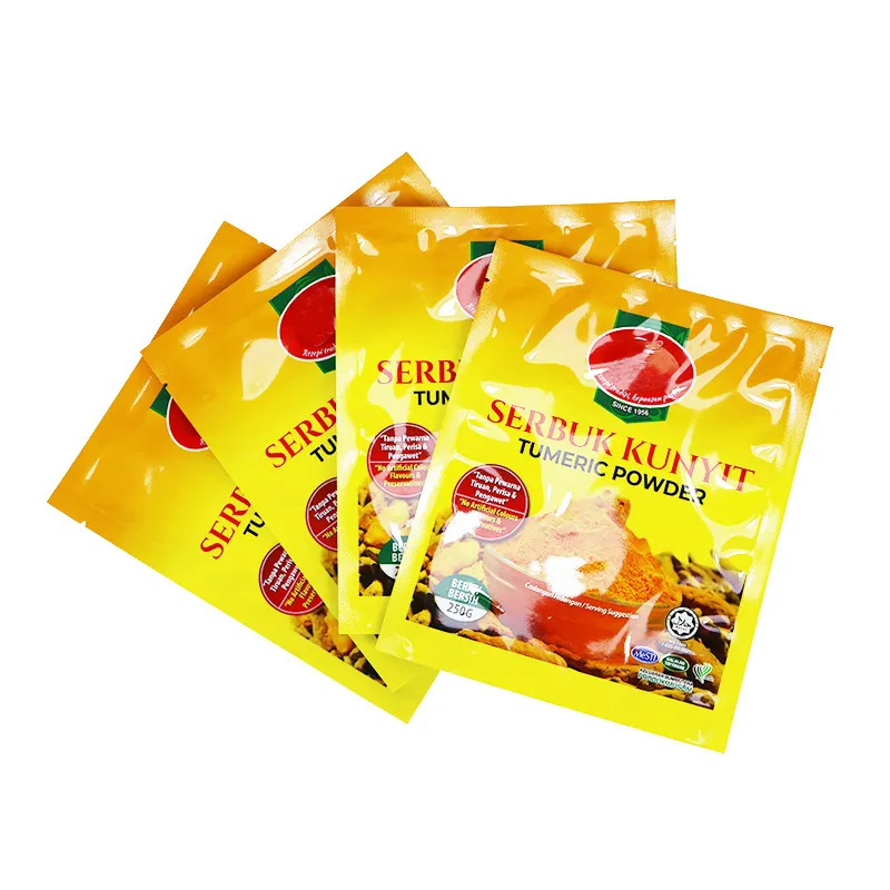 Bolsas personalizadas resellables de grado alimenticio a prueba de humedad en polvo bolsa de embalaje sellada de 3 lados bolsa de embalaje de condimentos de especias