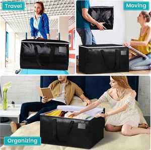 Sacs de déménagement extra larges en non-tissé avec fermeture éclair et poignées de transport, écologiques, 105L, gain de place - Lot de 2, noir - Product Image 4