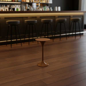 Tavolo da Bar Rotondo con Finitura Effetto Legno, Diametro 60cm, Altezza 104cm, Base a Piedistallo, Design Moderno Mid-Century, Arredamento Commerciale - Product Image 2