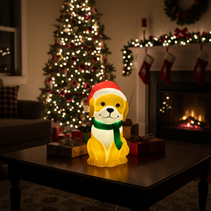 BOHUI 9-Inch Battery-Operated Eco-Friendly <b>Plastic</b> Christmas <b>Animal</b> Dog Ornament with LED Lights for Indoor Living Room Decor - Product Image 6