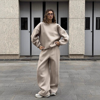 Ensemble décontracté deux pièces pull et pantalon à manches longues couleur unie style streetwear oversize pour l'automne
