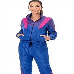 Y2K Tracksuit Set Color Blocking <b>Jacket</b> Pants <b>Short</b> <b>Sleeve</b> Stand Collar Drawstring Closure Lightweight Polyester Quick Dry - Product Image 3