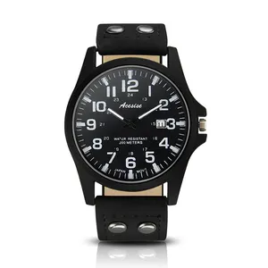 Premium Rolle Schwarz Uhr Logo Geschenk Mann Gold Luxus, Luxus Uhr für Mann Glas Leder legierung Runde Täglich 3 ATM Wasserdicht