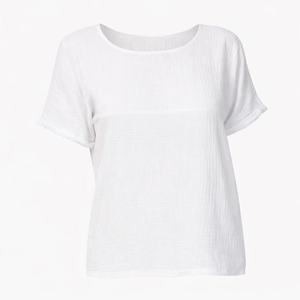 Camicetta <span class=keywords><strong>Bianca</strong></span> a Maniche Corte in Puro Lino Personalizzata per Donna - Top Estivo Casual Morbido e Confortevole per Signore - Product Image 4