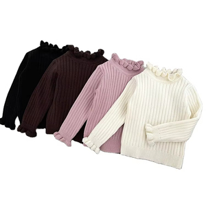 L06 Mùa Xuân Thiết Kế Nhỏ Bé Cô Gái Dài Tay Áo Len Trẻ Sơ Sinh Trẻ Em Dệt Kim Áo Sơ Mi Ruffles Quần Áo Bán Buôn - Product Image 1