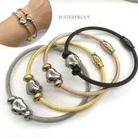 Yiwu Aceon Bracelet en fil métallique en acier inoxydable, avec perle d'espacement ovale magnétique ronde, pendentif cœur bombé vierge à glissière, à graver soi-même