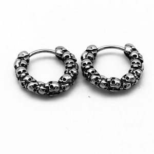 316L Stainless Steel Hoop Earrings <b>Huggie</b> Hoop Earrings Skull Bead Ring <b>Silver</b> Tone Gothic Streetwear Style for Men - Product Image 5