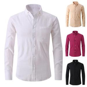 <span class=keywords><strong>Camicia</strong></span> da uomo in <span class=keywords><strong>lino</strong></span> di cotone nero bianco a maniche lunghe Business Slim Fit bella <span class=keywords><strong>camicia</strong></span> Casual formale - Product Image 2
