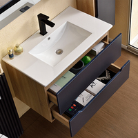 Meuble-lavabo moderne en bois massif résistant à l'eau avec miroir encadré et vasques pour salle de bain, idéal pour ferme et hôtel, avec lavabo en céramique