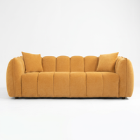 Canapé Citrouille 3 Places en Bouclé Capitonnage Canal avec Assise Rembourrée Épaisse et Deux Coussins Assortis pour Salons Modernes