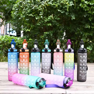 New Trend 32oz/1000ml BPA FREE Gradient Color Motivational Gym Fitness Sports <b>Plastic</b> Water Bottle with Time Marker - Product Image 3