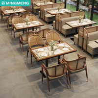 Mobilier de restaurant Ensemble de banquettes, table et chaises en cuir pour café hôtel Demi-cercle incurvé rond en marbre pour café