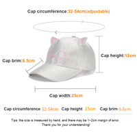 Casquette de baseball pour enfants à 5 panneaux avec broderie rose argenté brillant, casquette de sport mignonne avec oreilles, protection solaire pour filles