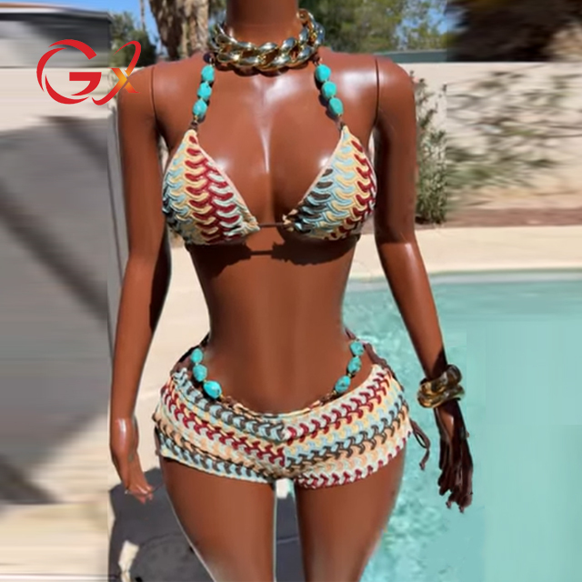 GX20263 Fashion 2026 Summer Beach Outfit Women Clothing Boutique Street Wear Trend Boutique Bikini and Shorts 3 Pieces Set