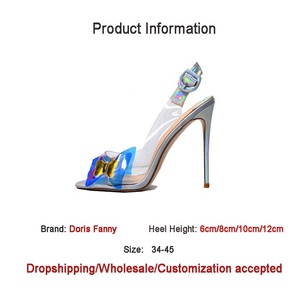Sandales d'été montantes antidérapantes pour femmes, personnalisables, à talons hauts de luxe avec motif papillon et matériau transparent – Vente en gros - Product Image 6