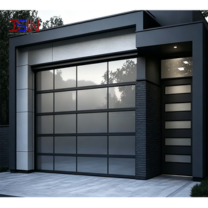 Porte de garage sectionnelle automatique moderne de luxe en verre avec cadre en aluminium, insonorisée, pour villa résidentielle, design personnalisé - Product Image 1