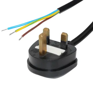 Steker 3P UK Ke Kawat Tembaga Telanjang Dilucuti dengan H05VV-F Kabel Ekstensi Daya Kabel 0.75MM