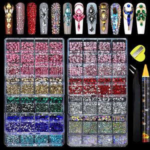 Kit de Strass à Fond Plat 12 Grilles pour <span class=keywords><strong>Ongles</strong></span>, Cristaux de Verre Formes Assorties, Breloques de Nail Art, Accessoires de Décoration DIY - Product Image 2