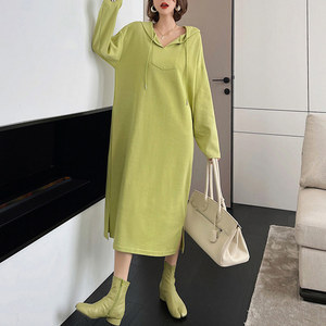 Coreano Pianura Maniche Lunghe Casuale Cotone Bianco Lungo del Vestito Delle Signore Allentato Con Cappuccio di Grandi Dimensioni T Abiti Camicia Abbigliamento Donna - Product Image 4