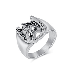 Unique Retro Horse Head <b>Titanium</b> Steel <b>Ring</b> Gold Black Silver Unisex Fashion Jewelry Gift - Product Image 5