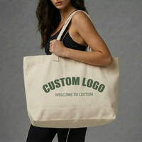 Sac fourre-tout en toile grande capacité avec logo personnalisé, sac à bandoulière en coton robuste pour femme, idéal pour la gym, les courses, la plage, vente en gros