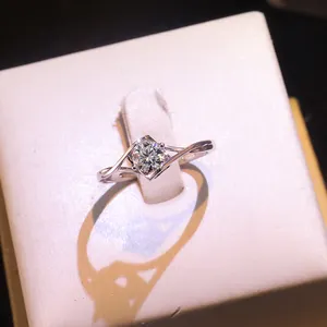 S925 silver ring diamond white gold moissanite 6.5mm round cut split band women sterling silver diamond ring