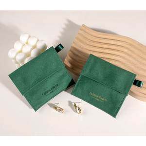 Pochette élégante en coton de luxe, style enveloppe, avec logo personnalisé et insert rembourré pour l'emballage et la présentation de bijoux (vente en gros) - Product Image 2