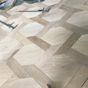 Grey Oak Hexagonal Direkayasa Lantai Parket Kayu Bahasa Perancis Lantai Kayu Oak